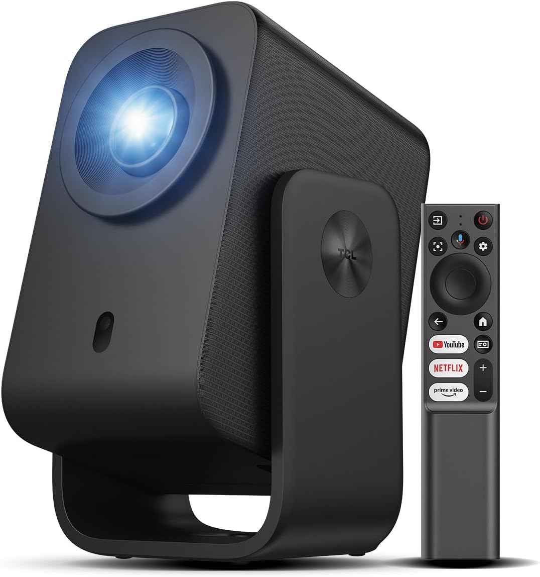 TCL C1 smart projector, 4K support, Google TV, WiFi/BT, auto focus/keystone, HDR10 1080P, 285° rotation, home/outdoor