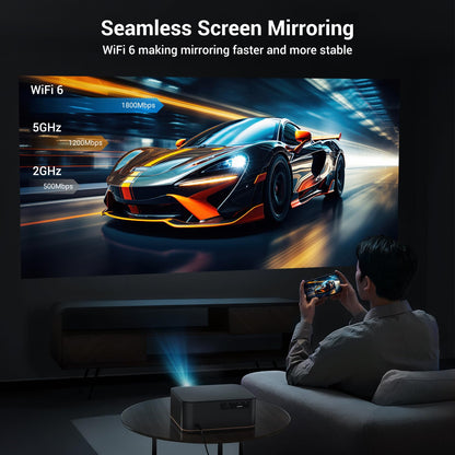 2000 ANSI 4K WiFi/Bluetooth projector, auto focus, up to 300" display, indoor/outdoor, supports phone/TV stick/PS5