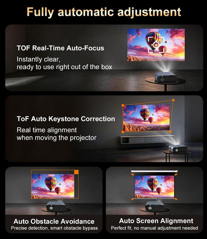 4K smart projector Google TV 2400 ANSI, ToF autofocus, short throw, HDMI ARC, WiFi6/BT, HDR, outdoor movie projector