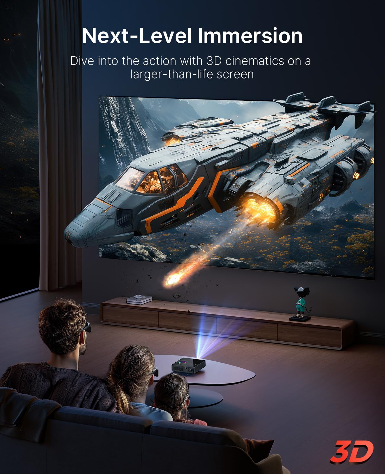 NexiGo Nova Mini laser projector, Google TV/Netflix, 1080p FHD, 1200 lumens, 15000:1 contrast, auto setup, 150" display