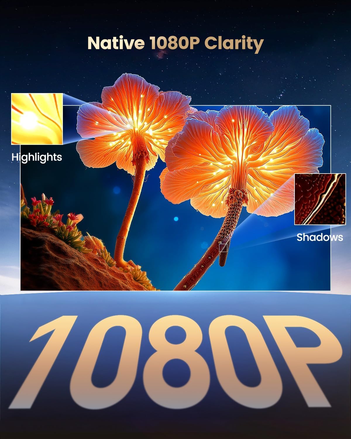 4K portable smart projector, Netflix & Dolby audio, 1080P native, WiFi/BT, auto keystone, electric focus, home theater