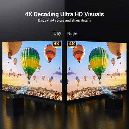 2000 ANSI 4K WiFi/Bluetooth projector, auto focus, up to 300" display, indoor/outdoor, supports phone/TV stick/PS5