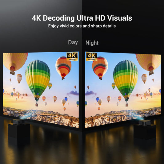 2000 ANSI 4K WiFi/Bluetooth projector, auto focus, up to 300" display, indoor/outdoor, supports phone/TV stick/PS5