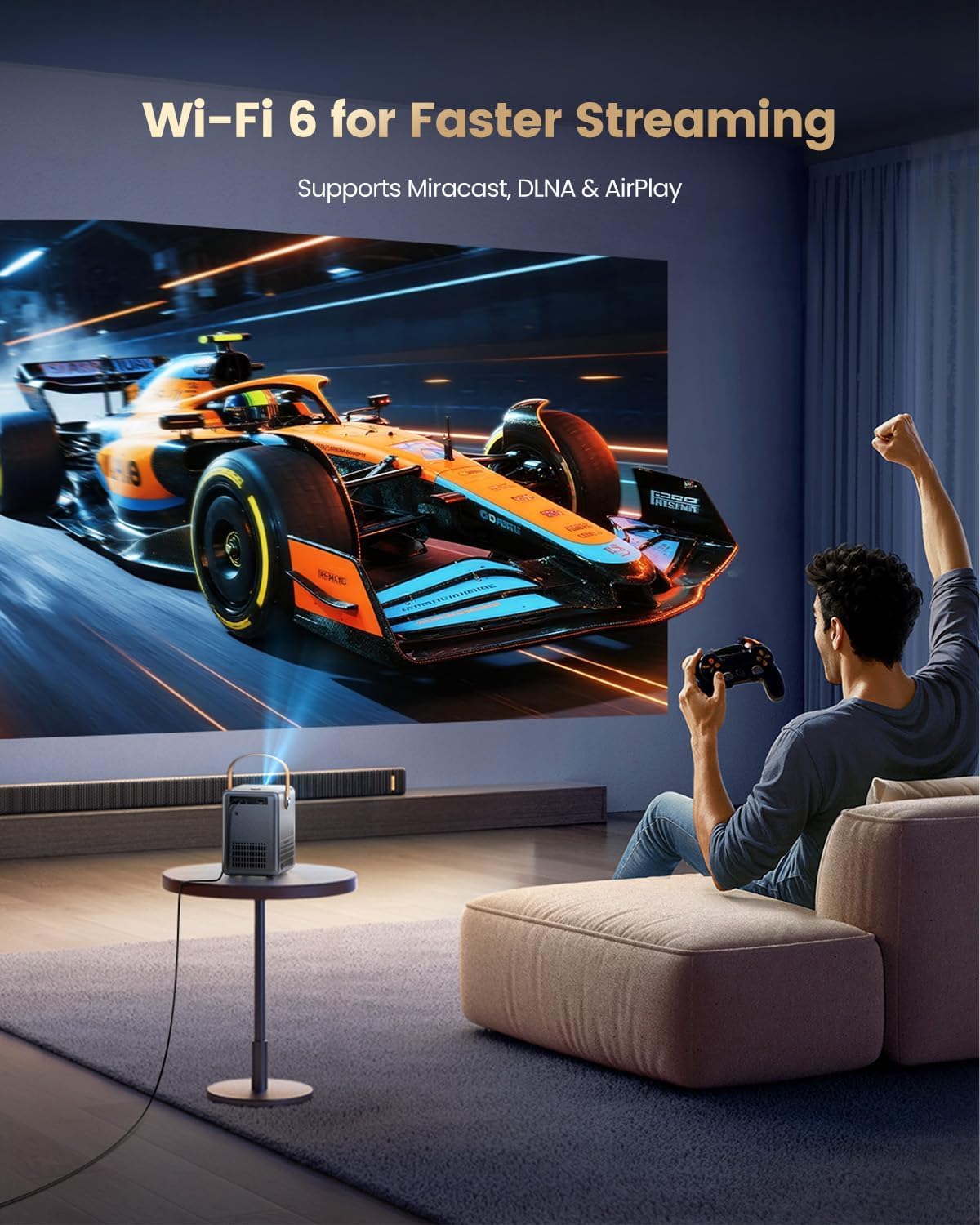 4K portable smart projector, Netflix & Dolby audio, 1080P native, WiFi/BT, auto keystone, electric focus, home theater