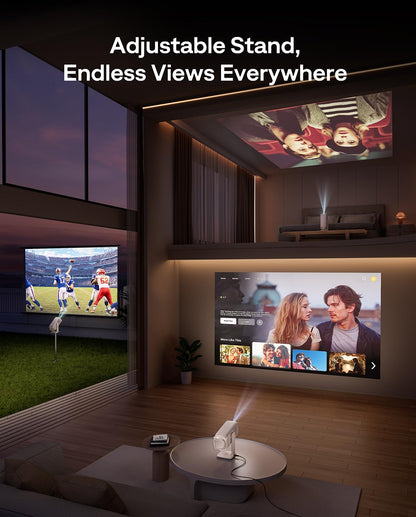 Aurzen BOOM Air Google TV portable projector, WiFi/BT, USB-C powered, 4K support, real-time focus, Dolby audio, adjustable stand