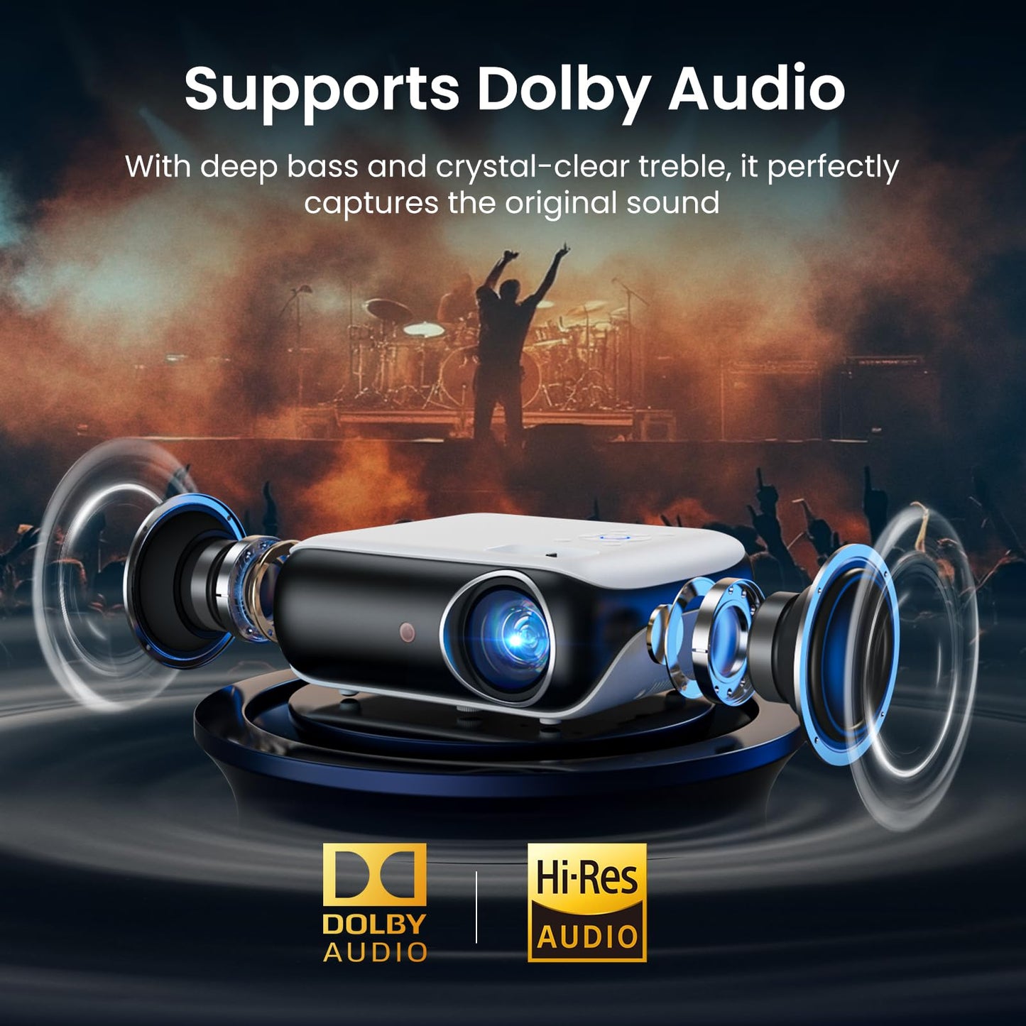 HAPPRUN 1080P Bluetooth projector, built-in speaker, Google TV, supports smartphone/HDMI/Fire Stick/PS5 indoor/outdoor use