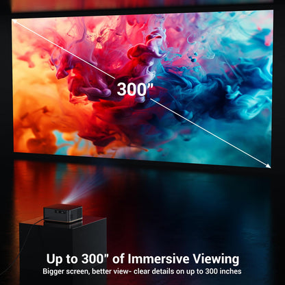 2000 ANSI 4K WiFi/Bluetooth projector, auto focus, up to 300" display, indoor/outdoor, supports phone/TV stick/PS5