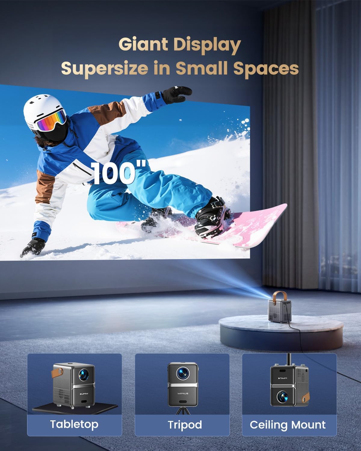 4K portable smart projector, Netflix & Dolby audio, 1080P native, WiFi/BT, auto keystone, electric focus, home theater