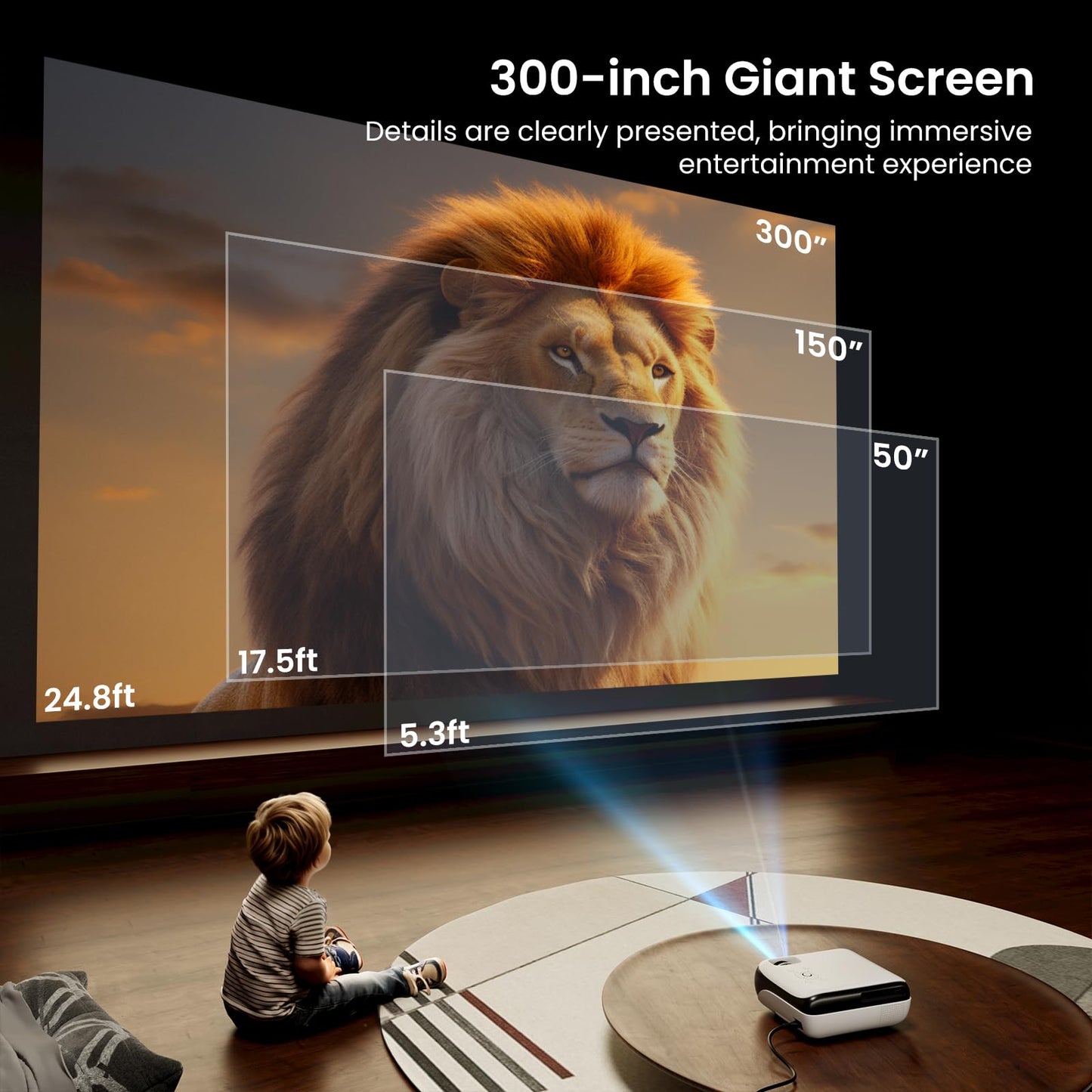 HAPPRUN 1080P Bluetooth projector, built-in speaker, Google TV, supports smartphone/HDMI/Fire Stick/PS5 indoor/outdoor use