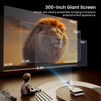HAPPRUN 1080P Bluetooth projector, built-in speaker, Google TV, supports smartphone/HDMI/Fire Stick/PS5 indoor/outdoor use