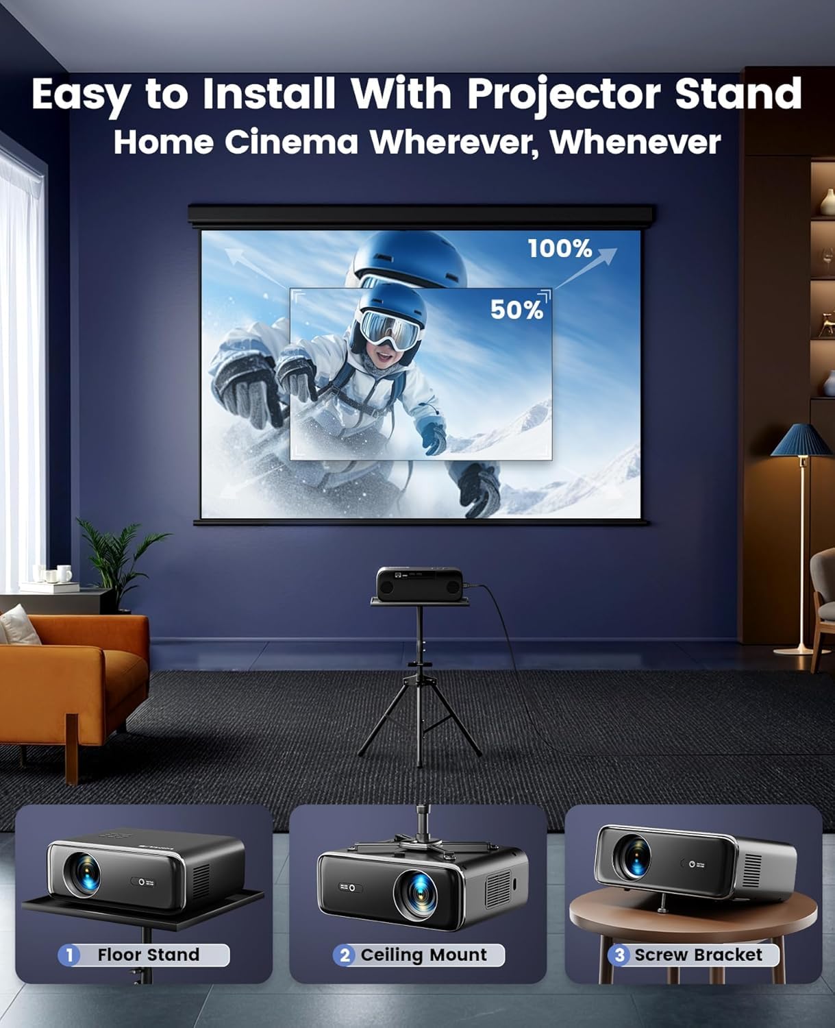 Built-in apps 4K smart outdoor projector, WiFi/BT, Dolby dual speaker, auto focus, YouTube/Prime Video, Upgrad P62 Pro