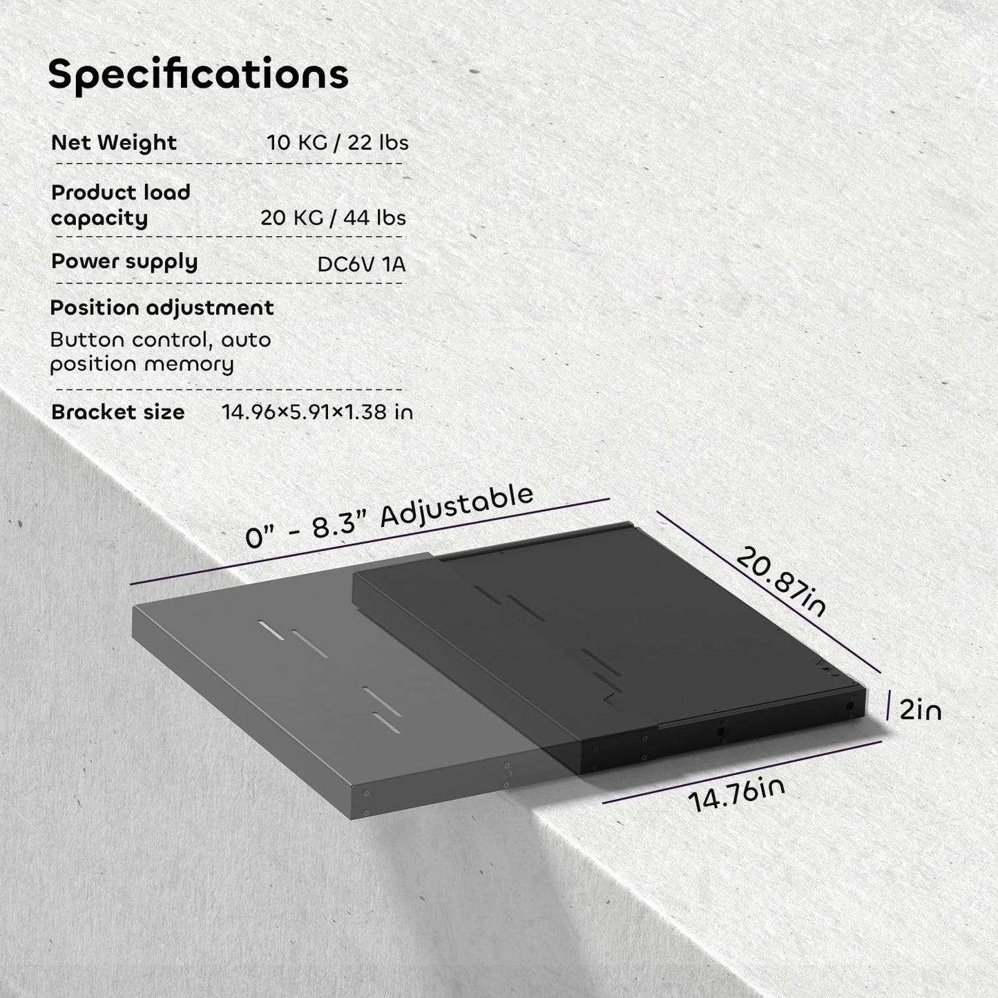 NothPJ motorized sliding tray for UST projector, smart retractable telescopic system, extends to 150", power sync design