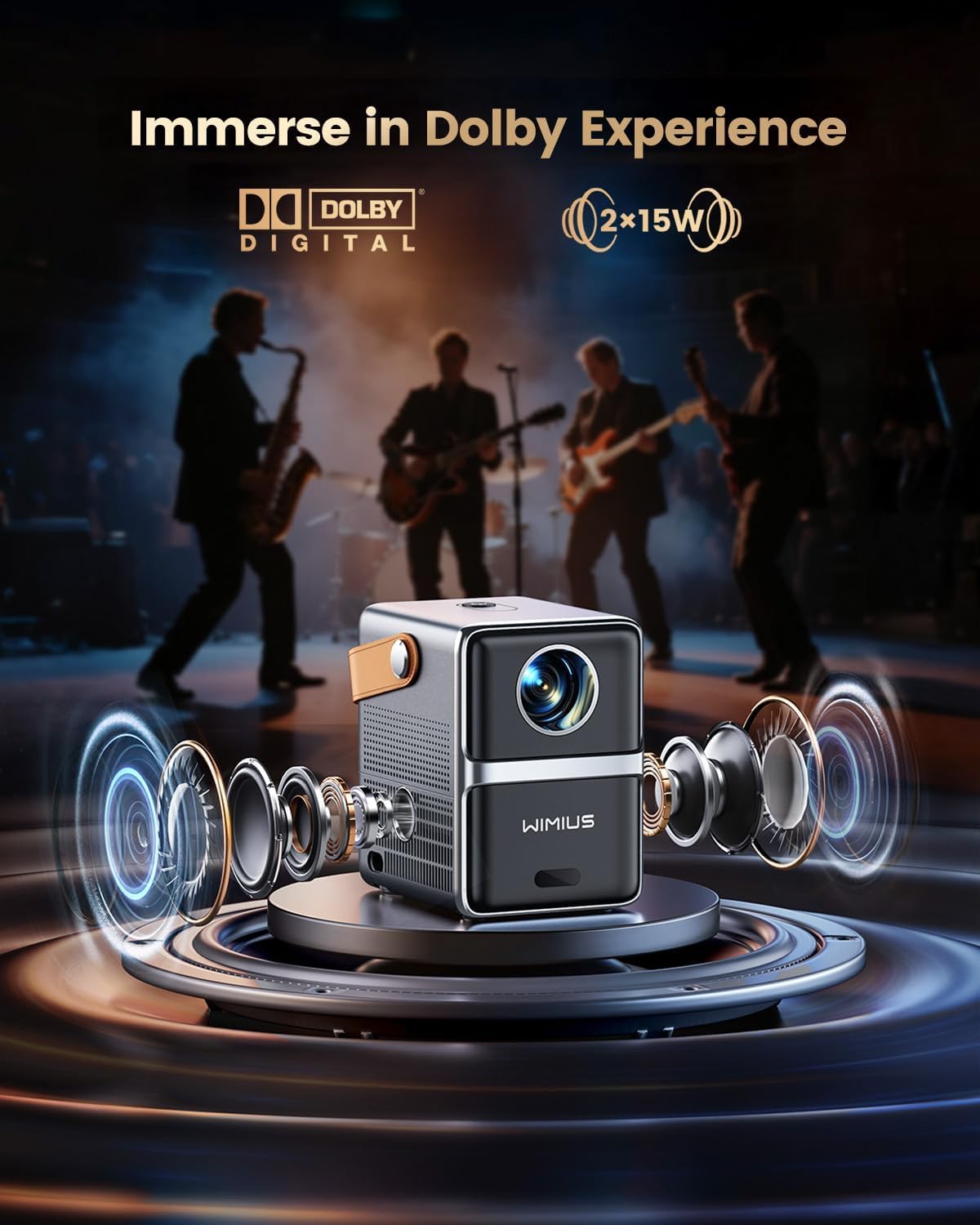 4K portable smart projector, Netflix & Dolby audio, 1080P native, WiFi/BT, auto keystone, electric focus, home theater