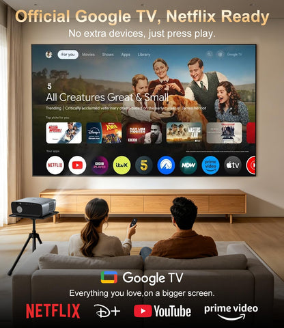 4K smart projector Google TV 2400 ANSI, ToF autofocus, short throw, HDMI ARC, WiFi6/BT, HDR, outdoor movie projector