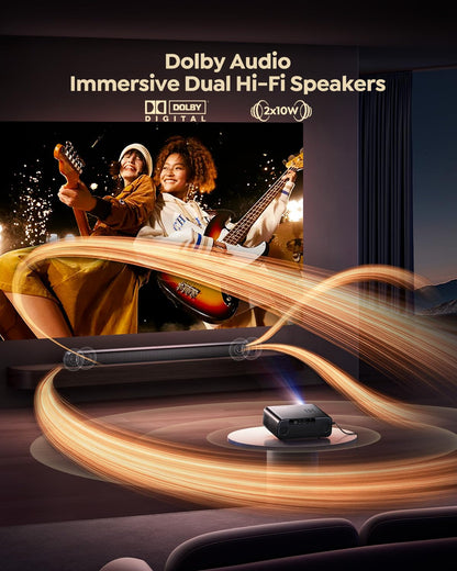 Built-in apps 4K smart outdoor projector, WiFi/BT, Dolby dual speaker, auto focus, YouTube/Prime Video, Upgrad P62 Pro