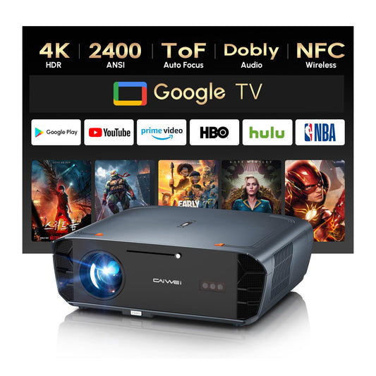 4K smart projector Google TV 2400 ANSI, ToF autofocus, short throw, HDMI ARC, WiFi6/BT, HDR, outdoor movie projector