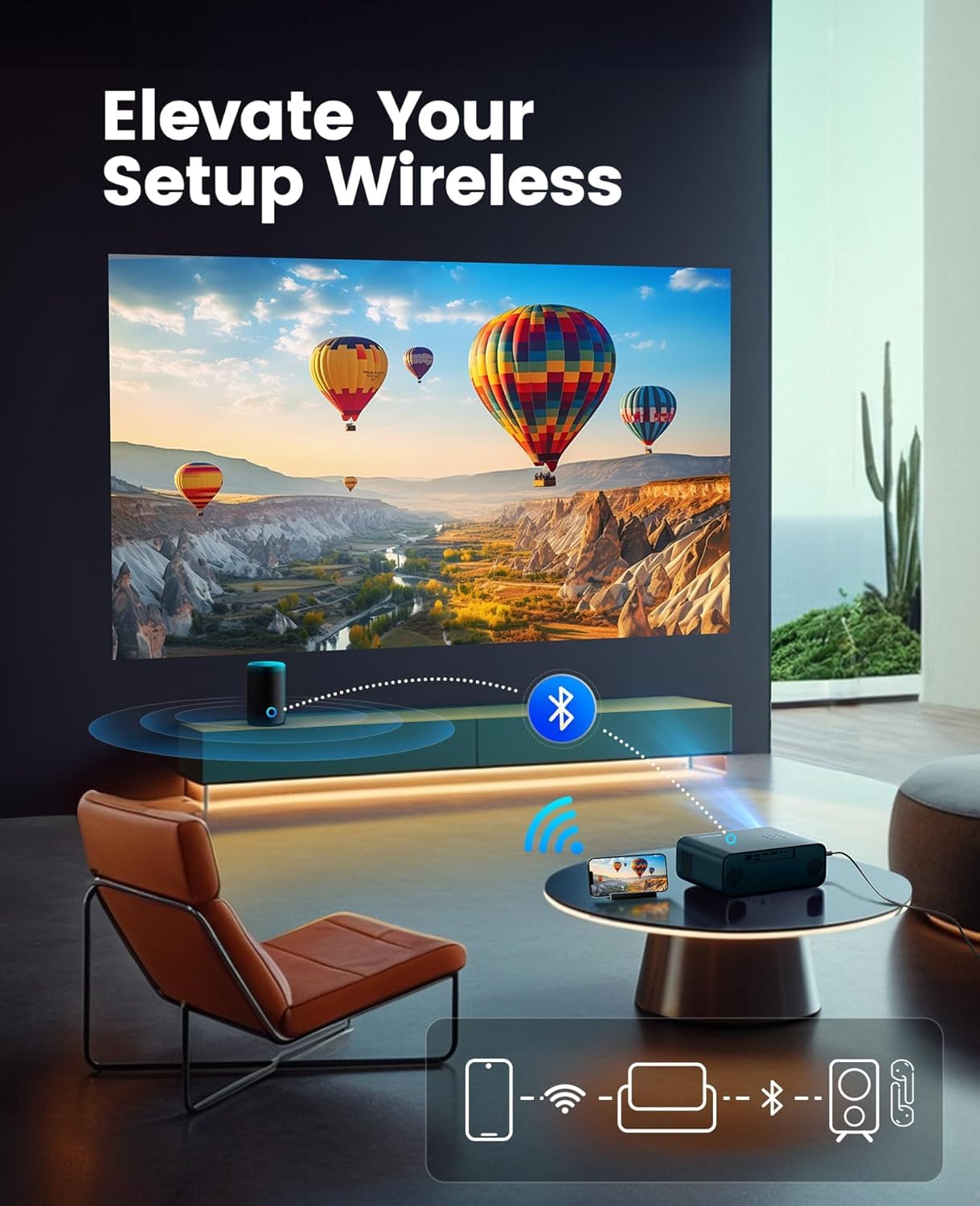 Built-in apps 4K smart outdoor projector, WiFi/BT, Dolby dual speaker, auto focus, YouTube/Prime Video, Upgrad P62 Pro