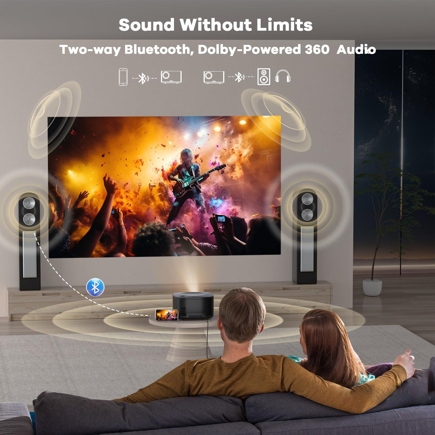 Outdoor 4K smart projector ONOAYO ONO5Pro 2.0, ultra-bright, AI autofocus, Dolby audio 60W, WiFi/BT, indoor/outdoor 2026