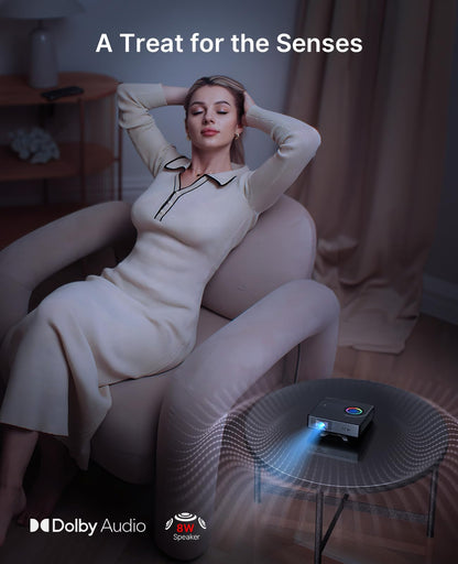 NexiGo Nova Mini laser projector, Google TV/Netflix, 1080p FHD, 1200 lumens, 15000:1 contrast, auto setup, 150" display