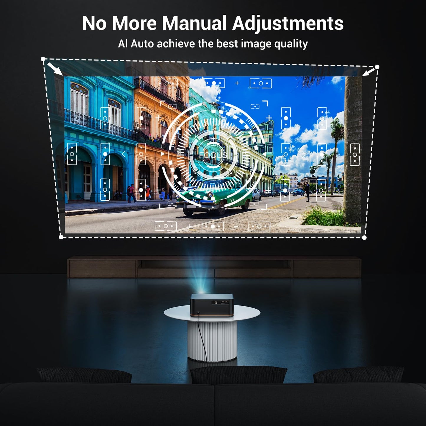 2000 ANSI 4K WiFi/Bluetooth projector, auto focus, up to 300" display, indoor/outdoor, supports phone/TV stick/PS5
